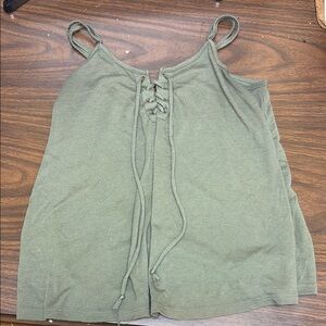 Arizona Jean Company Green Relaxed Tank Top with Tie Front and Lace-Up Detail